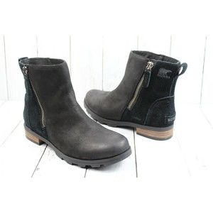 Sorel Women's Size 6.5 Emelie Black Leather Side Zip Heeled Ankle Bootie